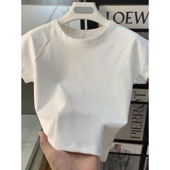 純欲辣妹圓領短袖白色T恤女夏季新款設計感小眾修身打底純棉上衣