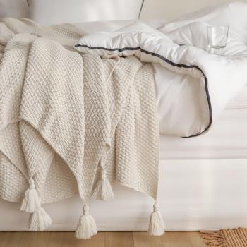 北歐ins風純色空調毯披肩蓋毯床尾巾民宿床搭裝飾毯針織沙發毯子