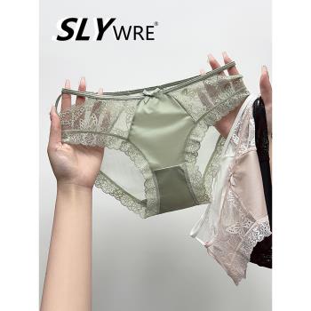 歐美代購SLY WRE蕾絲內褲女超薄透明性感網紗中腰真絲透氣三角褲