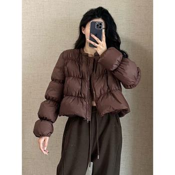 咖色羽絨服女短款小個子2025新款冬季90白鴨絨圓領加厚麵包服外套