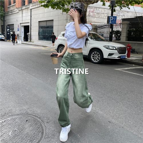 Tristine美式高街復古牛仔褲直筒寬松顯瘦顯腿長辣妹穿搭闊腿休閑