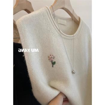 圓領立體小花朵寬松疊穿羊絨坎肩