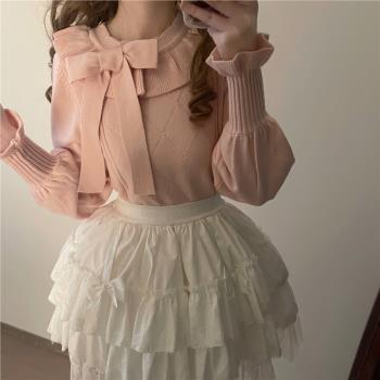 Lolita棉圓領可愛泡泡袖保暖毛衣