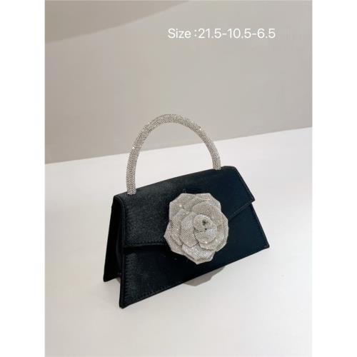 包包女2024新品韓國網紅小清新水鉆花朵鏈條小方包手提單肩斜挎包