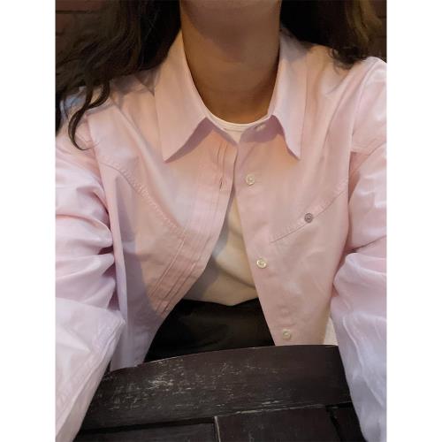 modestmood粉色長袖襯衫女2025春秋新款高級感廓形休閑襯衣設計感