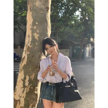 早秋寬松長袖男朋友防曬白色襯衫