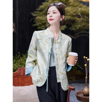 新中式國風外套女短款2024年春秋新款復古印花小個子盤扣改良上衣
