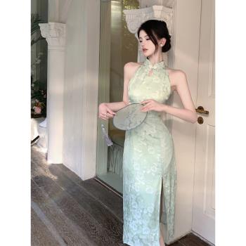 松間氣質綠色晨袍中國風連衣裙