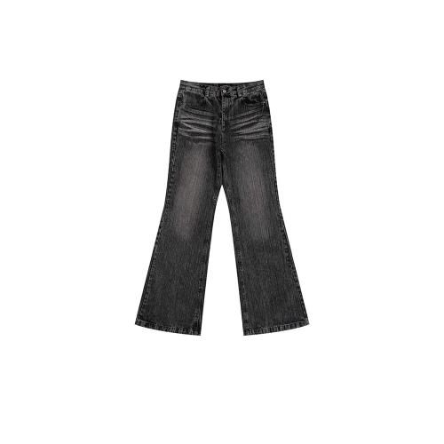 POPPROJECT黑竹節復古貓須水洗重磅人工破壞寬松Flared拖地喇叭褲