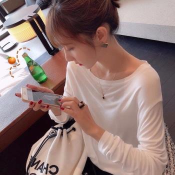2025夏秋季韓版長袖莫代爾白色T恤女打底衫寬松防曬上衣百搭ins潮