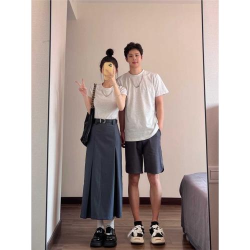 短袖同色小眾設計感高級情侶裝