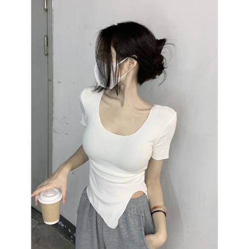 性感純欲白色短袖T恤女修身內搭短款打底衫小眾設計感辣妹上衣夏