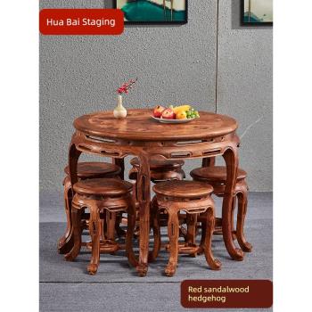 刺猬紫檀實木圓形中式家具餐桌
