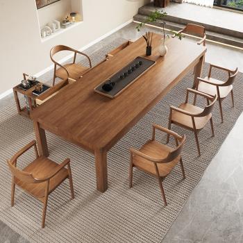 侘寂風實木大板泡茶桌帶抽屜茶桌椅組合現代簡約家用茶臺客廳書桌