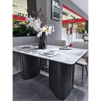 高端輕奢天然大理石餐桌椅組合高級感奢石超晶石長方形微晶石條桌