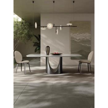 意式天然大理石餐桌椅組合現代輕奢卡里冰玉高端家用長方形餐桌