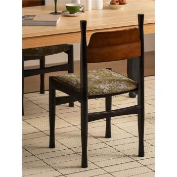 中古風實木餐椅法式簡約家用靠背設計椅子輕奢藝術軟包坐墊餐桌椅