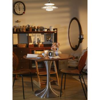 法式復古餐桌黃楊木簡約家用圓餐桌子中古風小戶型實木郁金香圓桌