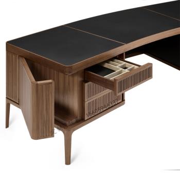 黑胡桃木書桌椅子實木老板桌辦公桌北歐寫字桌子現代簡約大氣收納