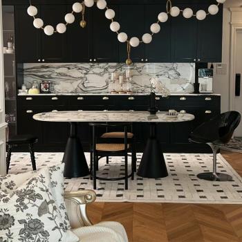 法式寶格麗大理石圣杯餐桌現代簡約網紅家用高端小戶型橢圓形餐桌