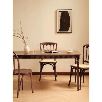 法式中古實木餐桌長方形設計師辦公桌家用小戶型簡約原木復古飯桌