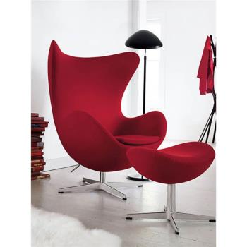 北歐設計師客廳真皮單人沙發椅現代簡約雞蛋玻璃鋼懶人休閑椅輕奢