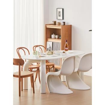 奶油風巖板餐桌椅組合家用小戶型法式橢圓形純白設計師2024新款桌