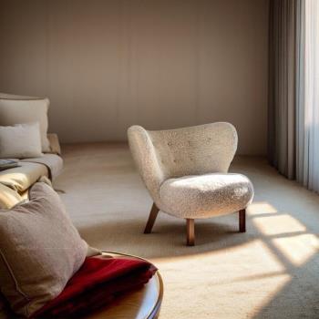 丹麥休閑羊羔毛椅設計師北歐簡約單人沙發客廳詫寂風全實木懶人椅