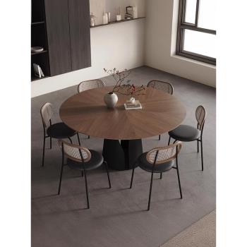 黑胡桃木實木圓餐桌家用小戶型圓桌帶轉盤餐廳高端復古風圓形餐桌