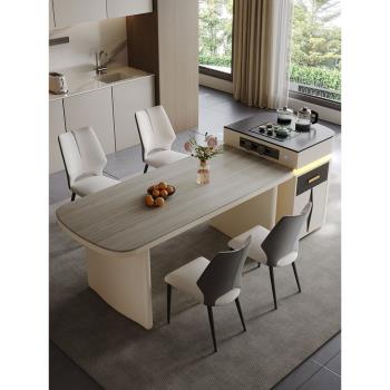 木紋巖板可移動島臺餐桌茶桌一體家用小戶型簡約現代餐臺吃飯桌子