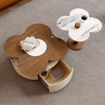 健優美意式輕奢實木巖板茶幾可旋轉不規則家用客廳極簡大小戶型