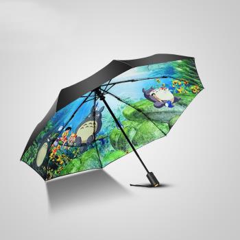 雙層龍貓太陽傘遮陽防曬防紫外線女小巧便攜全自動晴雨傘黑膠折疊