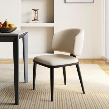 意式輕奢餐椅現代簡約餐廳靠背椅展廳書房洽談設計師軟包真皮椅子