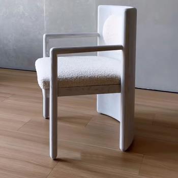 中古設計師實木餐椅高靠背椅侘寂風民宿椅法式復古扶手羊羔絨椅子