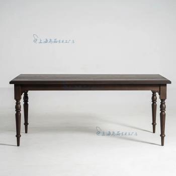歐式復古家用實木餐桌中古風高級輕奢客廳飯桌原木簡約做舊辦公桌