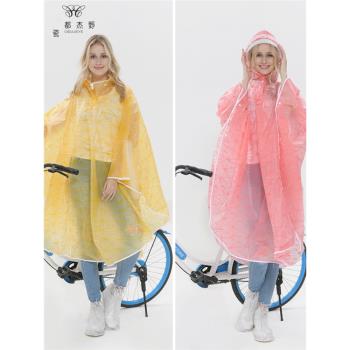 時尚防水雨衣男女成人戶外徒步自行車騎行黑色粉色斗篷收納雨披