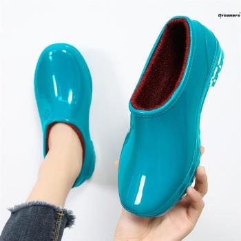 。女士淺口雨鞋女時尚網紅好看的水鞋冬天加絨塑膠加棉低幫雨靴防