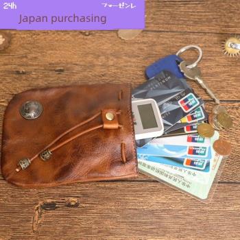 日本FS頭層牛皮真皮植鞣皮零錢包手工做舊復古風錢袋卡包迷你收納