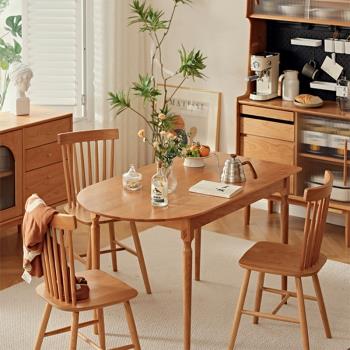 中古實木餐桌橢圓形北歐復古小戶型家用可靠墻櫻桃木飯桌島臺桌子