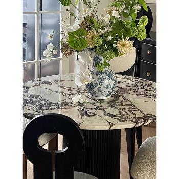 法式寶格麗大理石餐桌巖板小戶型家用復古現代輕奢石簡約圓形餐桌