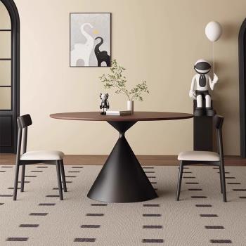 中古風黑胡桃木椅組合小戶型家用現代簡約復古風圓桌實木圓形餐桌