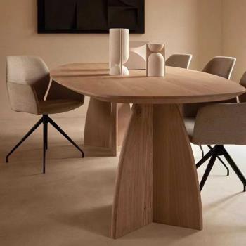 北歐原木辦公桌家用侘寂風實木飯餐桌設計師弧線形洽談書桌工作臺