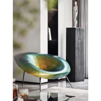 創意藝術玻璃鋼金屬漸變色窩窩椅休閑設計感椅子網紅款異形椅