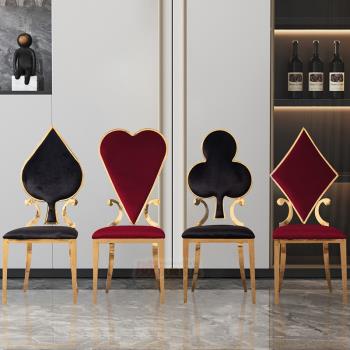 輕奢不銹鋼金色餐椅簡約后現代時尚酒店餐廳個性休閑絨布港式椅子