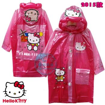 兒童雨衣Hello Kitty凱蒂貓絲光料吹氣卡通帽書包位學生雨衣4款
