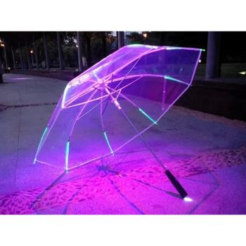 LED新款透明發光成燈光雨傘創意禮品傘手電筒長柄男女兩用