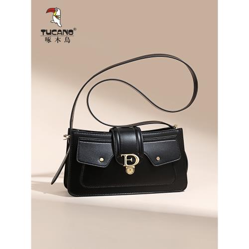 啄木鳥包包2025新款時尚百搭法式小眾單肩包小黑包高級感斜挎女包