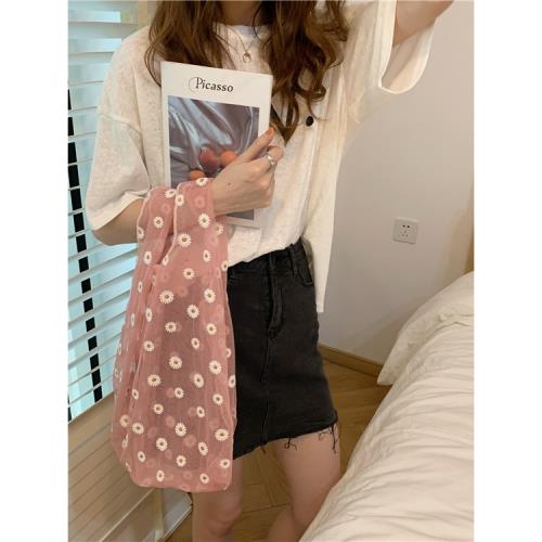 小白兔幾手拎包清新洋氣網紗小雛菊刺繡絹網包小紅書同款女腋下包