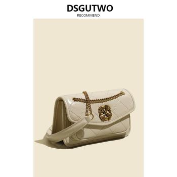 DSGUTWO 真皮鏈條包包小眾設計新款高階菱格單肩斜挎大容量托特包
