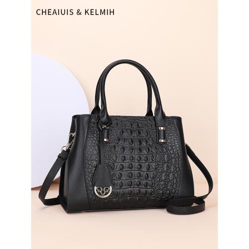 頭層牛皮包包女2025新款大氣品牌鱷魚紋中年媽媽包女士斜挎手提包